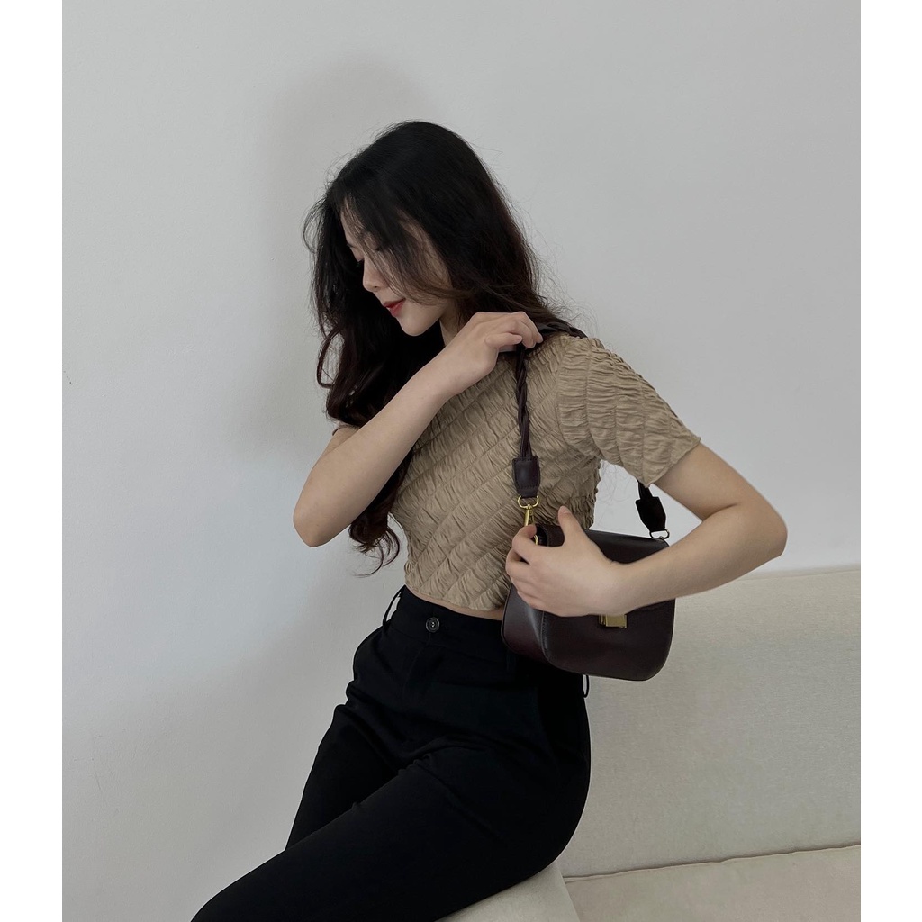 Áo croptop xốp trơn gân thời trang nữ miho house