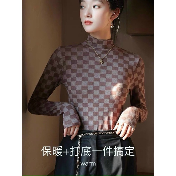 Áo giữ nhiệt cổ 3 phân hoạ tiết kẻ caro 5039