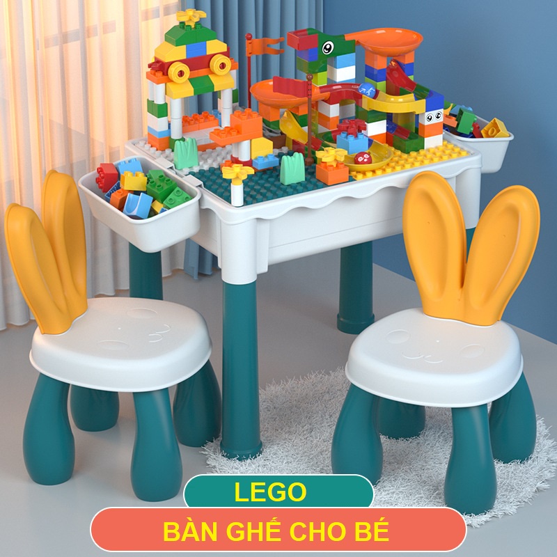 Bàn lego cho bé chơi xếp hình đa năng kiêm bàn học chất liệu nhựa an toàn phù hợp cho bé trai gái từ 2 3 4 5 tuổi