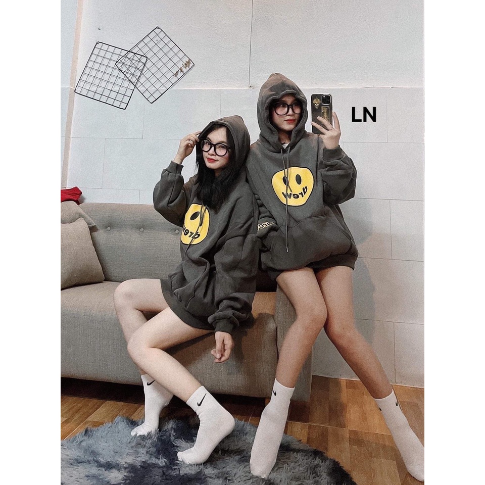Áo hoodie nam nữ mặt cười Áo nỉ cotton form rộngi tay bồng  Áo mũ 2 lớp