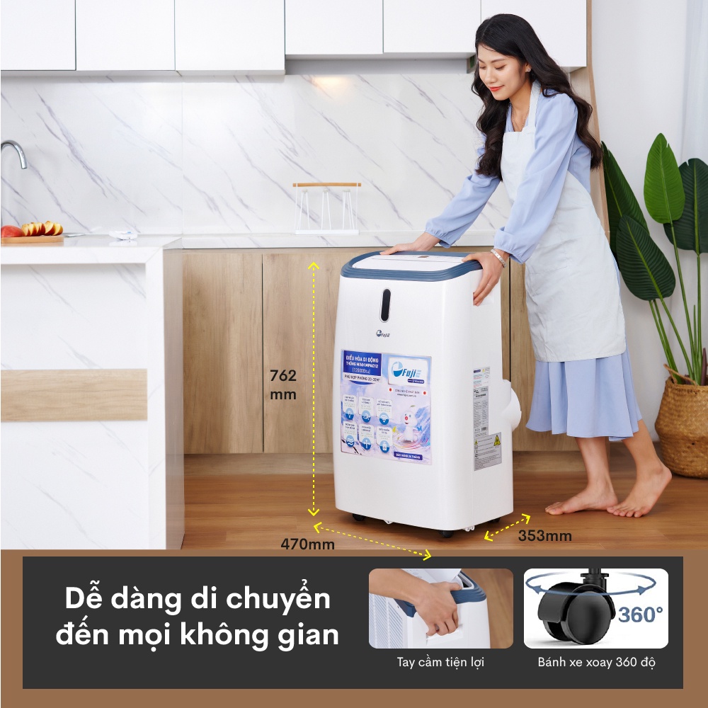 Máy điều hòa di động FujiE công suất 12000 BTU cửa ngang - cửa trên - Kết nối wifi - Nhập khẩu chính hãng