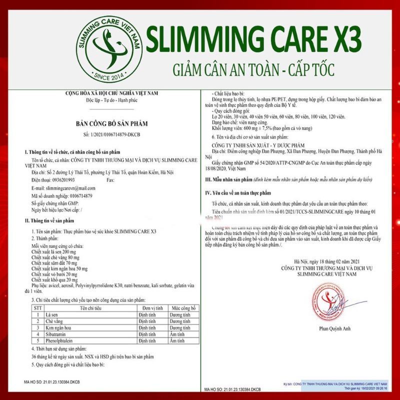 Giảm cân SLIMMING CARE X3 - GIẢM CÂN AN TOÀN GIẢM CÂN CẤP TỐC chính hãng 100%