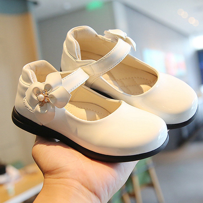 Giày Da Đính Ngọc Trai Màu Trắng Dành Cho Bé Gái 3-12 Tuổi