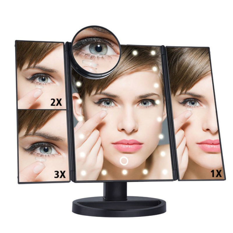 Desktop Makeup 2X / 3X  Magnifier 22 LED 3 Folding Adjustable Mirror Touch Scree