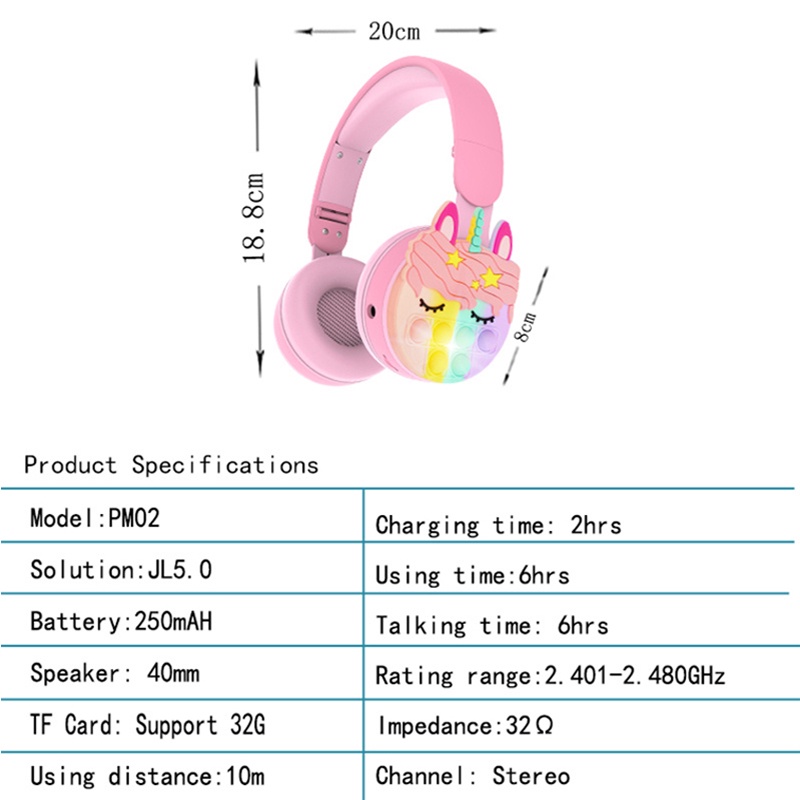 Tai Nghe Bluetooth Không Dây Có Mic Và Đèn RGB Kiểu Dáng Kỳ Lân Hoạt Hình Dễ Thương Cho Bé