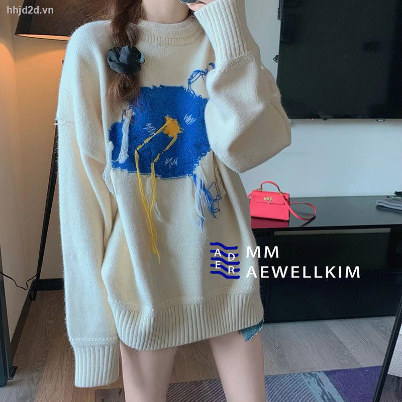 Hàng mới về Áo sweater chui đầu dáng rộng in hoa graffiti màu xanh dương thời trang thu đông mới 2021 cho nữ | BigBuy360 - bigbuy360.vn