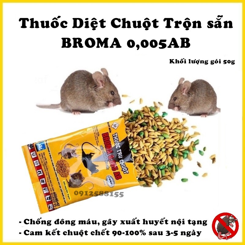 Thuốc diệt chuột Broma 0,005 AB (gói vàng), thuốc diệt chuột trộn sẵn thế hệ mới