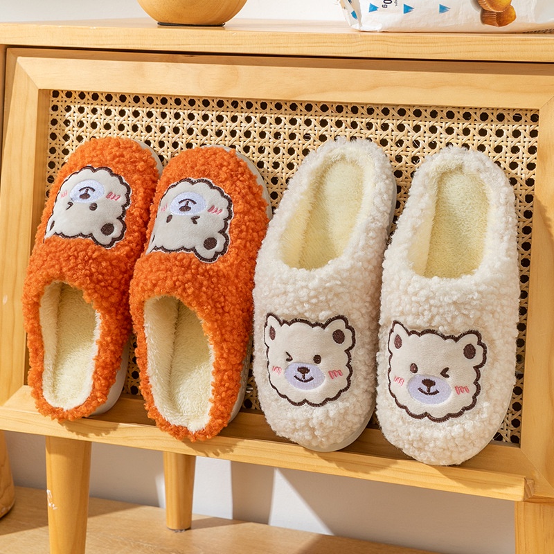 Dép bông, dép lông đi trong nhà nữ nam mùa đông quai ngang hình thú cute đế cao su TINZ|Mã Lgau