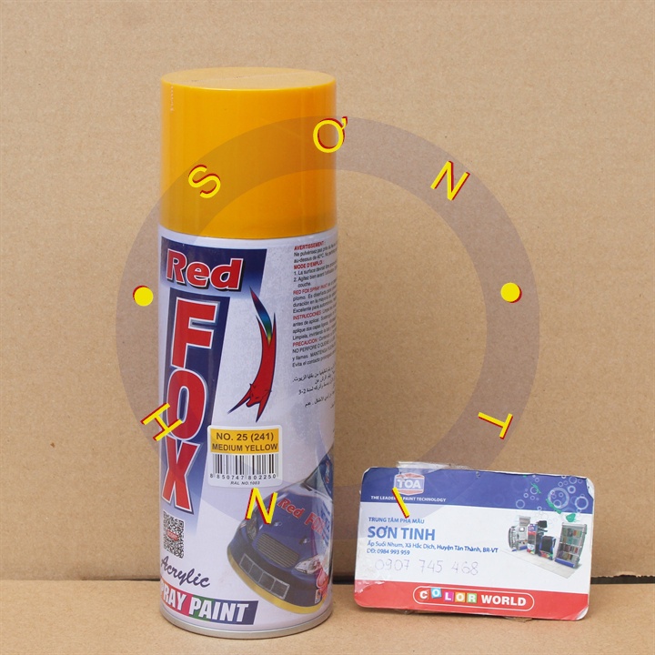 Sơn xịt RED FOX Thái Lan màu VÀNG NGHỆ MEDIUM YELLOW 241 (No. 25) - 1 chai