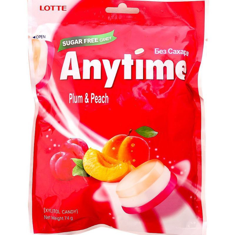 Kẹo không đường Anytime 3 vị⚡hương chanh-hương bạc hà- hương đào⚡Lotte 60g
