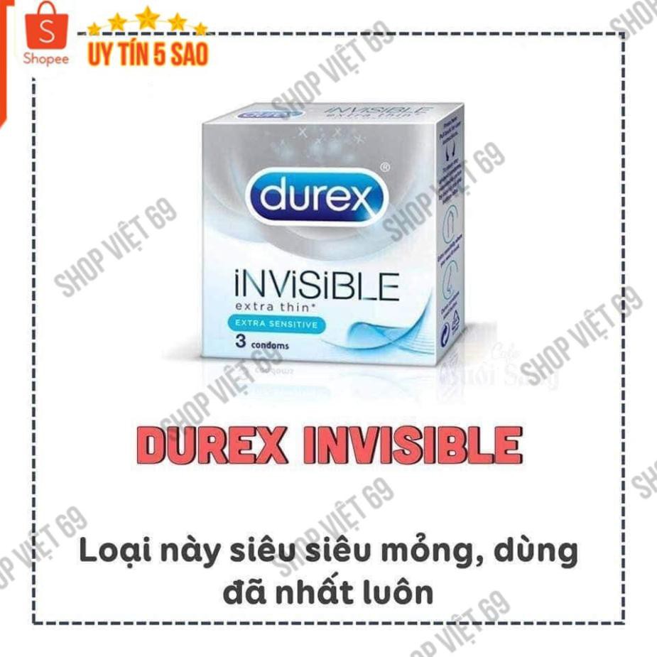 [Hàng Thái] Bao Cao Su Cao Cấp DUREX iNViSiBLE Hộp 3 Cái, Bcs Siêu Mỏng - Ôm Sát - Cảm Giác Thật Như Không Dùng