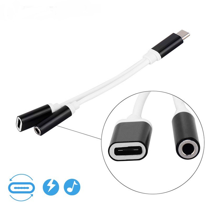 USB C Audio Cable to 2 in 1 Type-C 3.5 mm Jack Earphone Adapter Receiver for Moto Audio Splitter