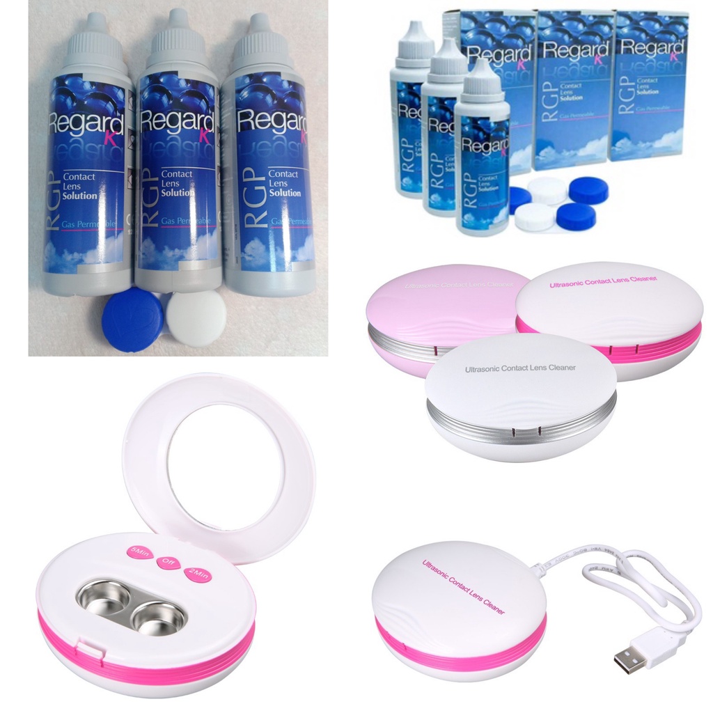Combo gồm 1 set 3 chai Dung dịch ngâm kính Regard + 1 máy rửa kính áp tròng Markuzen