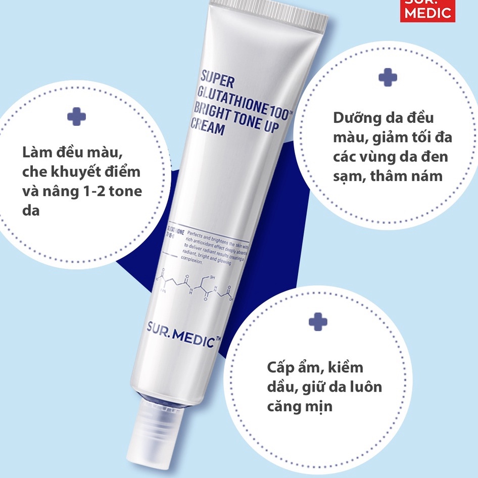 Kem Dưỡng Trắng Da SUR MEDIC Hàn Quốc Super Glutathione 100 Bright Tone Up Cream