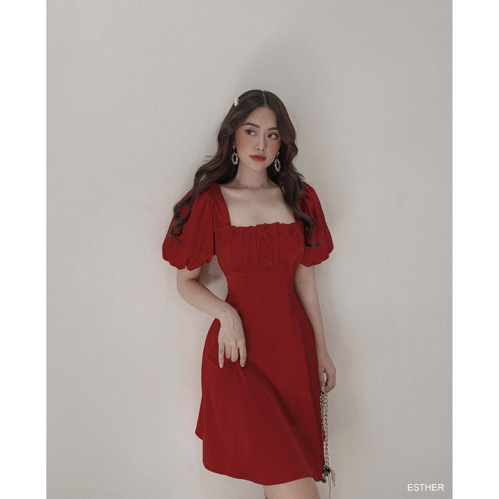 (suclothing) ESTHER DRESS - Đầm thiết kế tay phồng hở lưng - váy xòe cutout đi tiệc