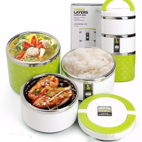 HỘP CƠM GIỮ NHIỆT CHẤM BI INOX 3 TẦNG LOẠI TỐT HÀNG CAO CẤP