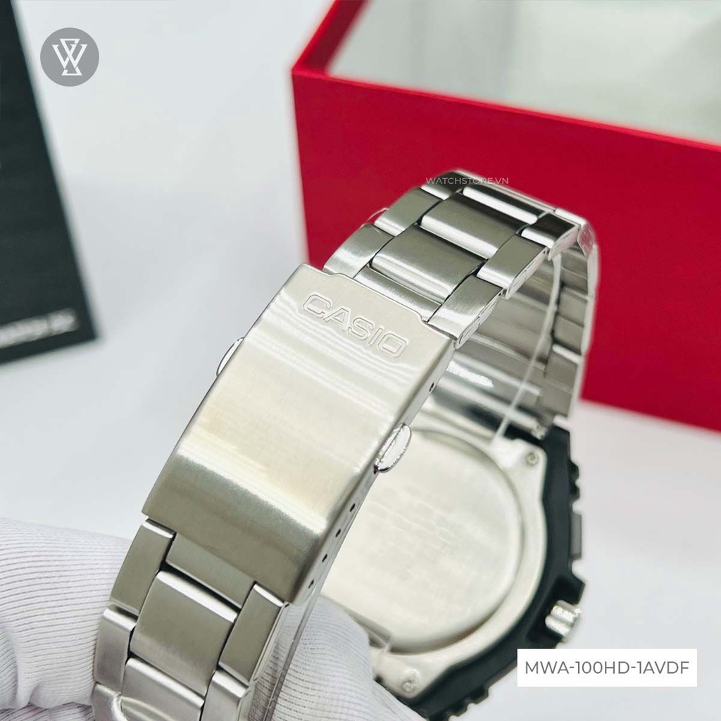 Đồng Hồ Quartz Nam Casio WATCHSTORE MWA-100HD-1AVDF Thiết Kế Mặt Kính Nhựa 51mm, Mặt Tròn Và Dây Kim Loại Phong Cách