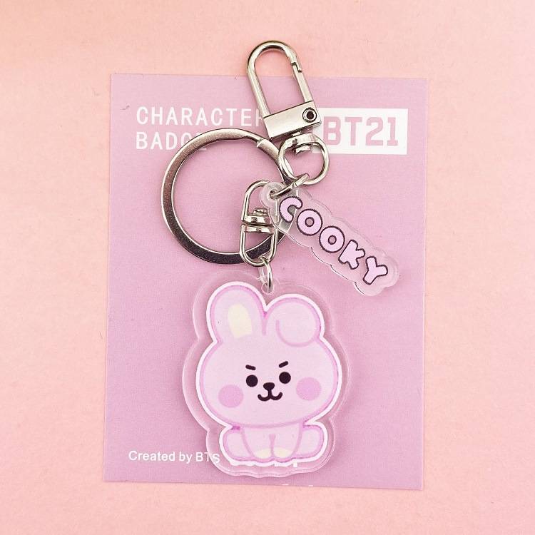 Móc khóa xinh xắn dành cho fan hâm mộ nhóm nhạc Hàn Quốc KPOP BTS BT21 Double Sided Acrylic Key Chain Pendant Cartoons Accessories Key Ring CHIMMY COOKY KOYA MANG RJ SHOOKY TATA Boy girl Gift