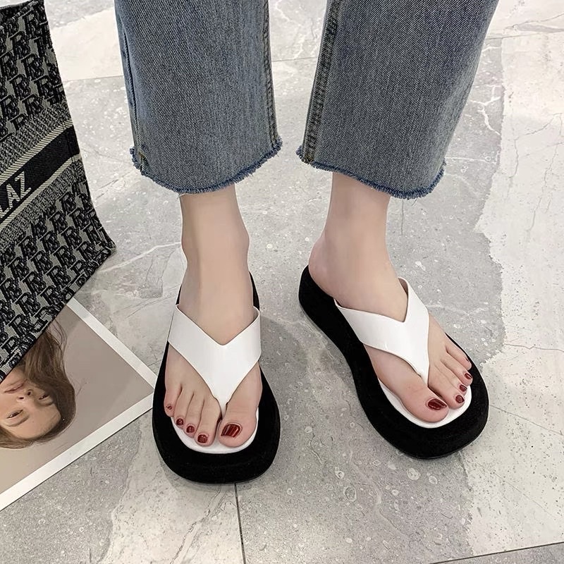 SẴN 37 trắng - Dép xỏ ngón quai da