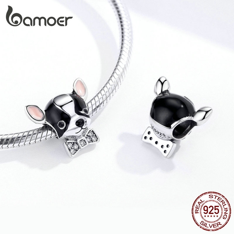 Hạt trang sức Bamoer scc1310 chốt bạc 925 hình chú cún chihuahua đáng yêu dùng làm vòng đeo tay