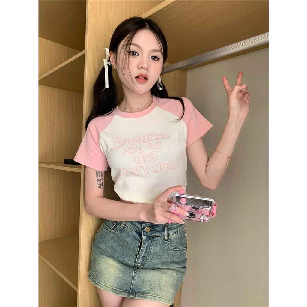 Áo Thun Ngắn Tay In Raglan Phong Cách Retro Mỹ 62841