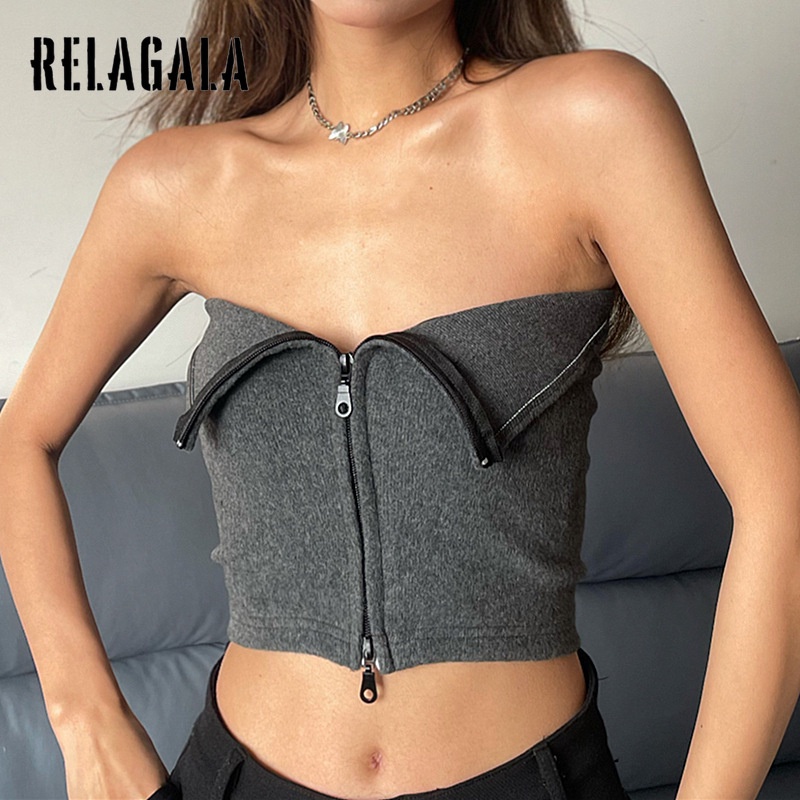 Áo ống cho nữ Relagala không tay dây kéo đôi thời trang