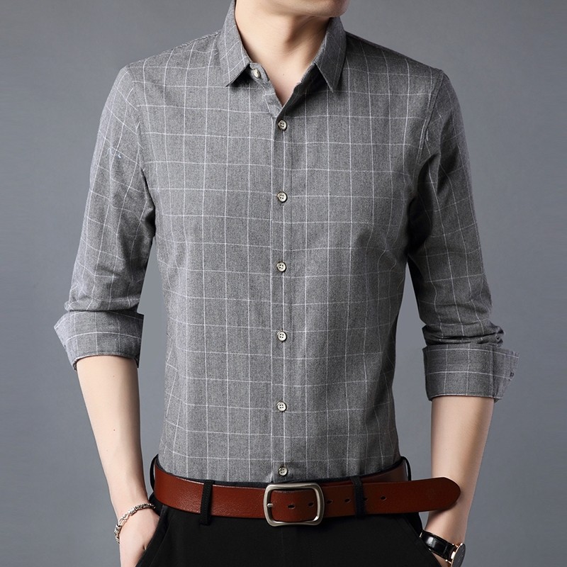 Áo sơ mi nam Ghi Xám kẻ ca rô dài tay chuẩn thiết kế Hàn Quốc(SMLD) | BigBuy360 - bigbuy360.vn