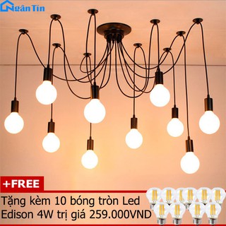 Bộ 10 dây đèn thả trần kiểu nhện trang trí nhà quán cà phê THCN136 (Tặng kèm 10 bóng Led Edison 4W)