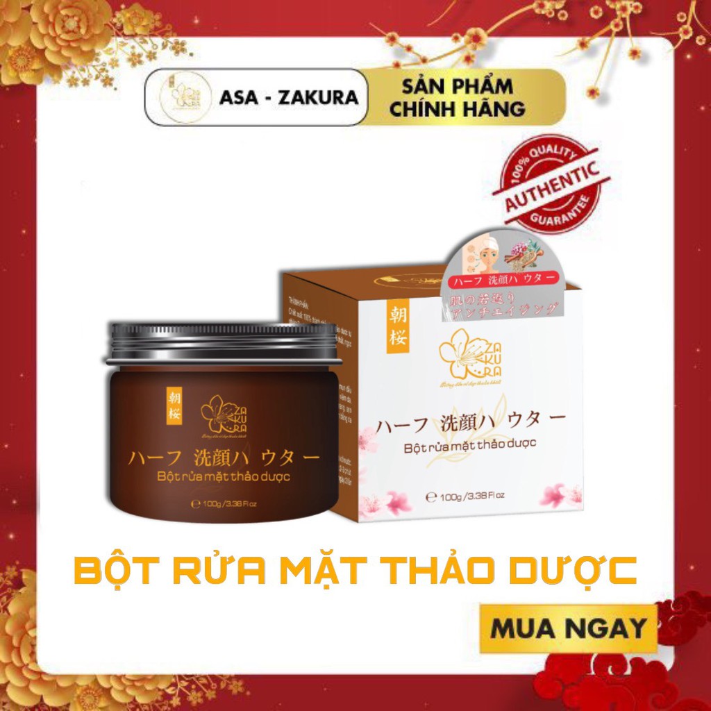 [Siêu Hot] Bột Rửa Mặt Thảo Dược ASA ZAKURA 100g - Da Sạch Hết Mụn Trắng Hồng Rạng Rỡ