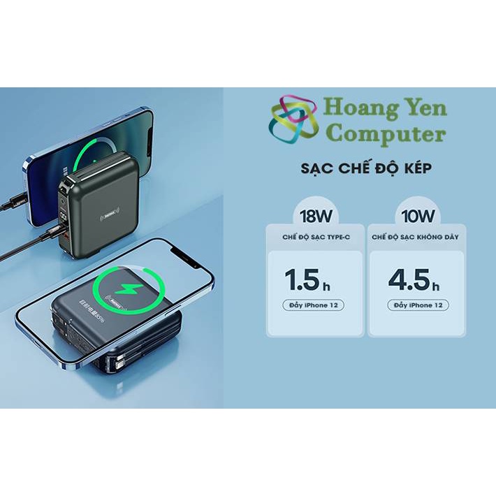 Sạc Dự Phòng Remax RPP-145 10000Mah (Sạc Nhanh QC3.0, PD18W), Tích Hợp Cáp Sạc, Nguồn AC Sạc Trực Tiếp - BH 1 Năm