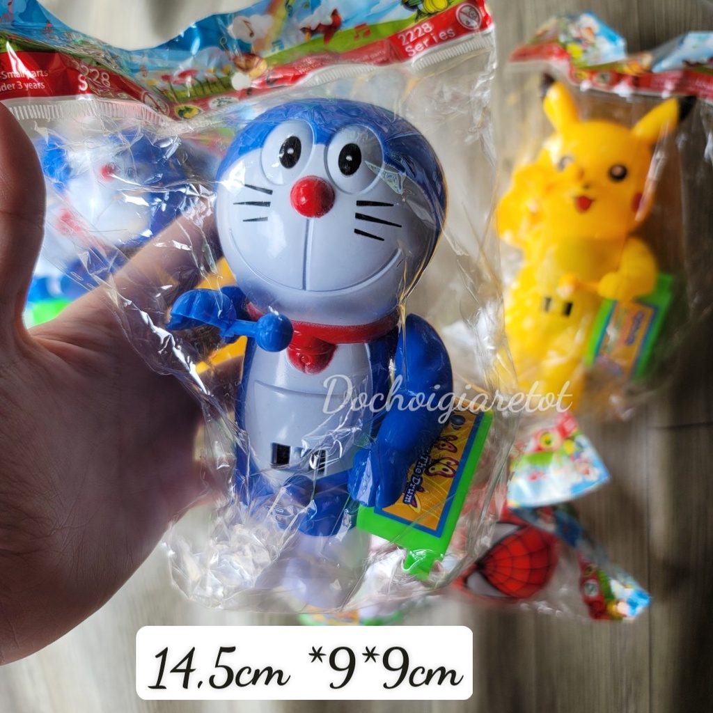 Đồ chơi thú đánh trống vặn cót hình doramon, pikachu, người nhện nhiều mẫu cho bé