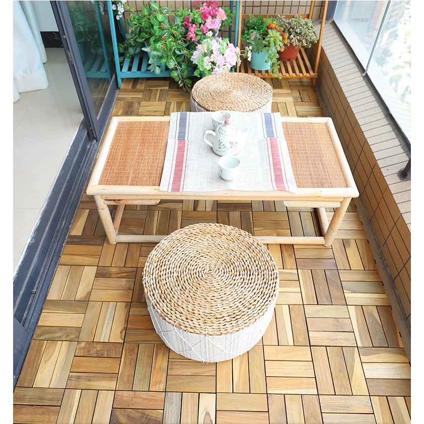 Sàn gỗ vỉ nhựa lót ban công dày 2cm 12 Nan 30x30cm - Tấm sàn ban công chịu mọi thời tiết ngoài trời cao cấp hàng XK