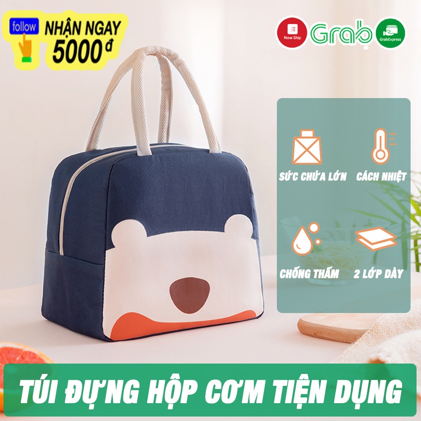 Túi Đựng Hộp Cơm Giữ Nhiệt SHOPEHOUSE , Túi Vải OXFORD Giữ Nhiệt Chống Thấm , Dễ Dàng Vệ Sinh , Hình Gấu Dễ Thương