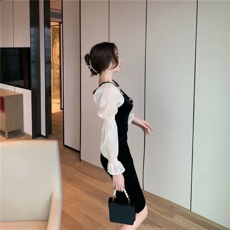 Đầm nhung phối tay voan koreastyle