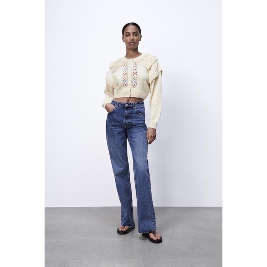 Áo len thêu hoa cổ bẻ vintage Zara xuất xịn