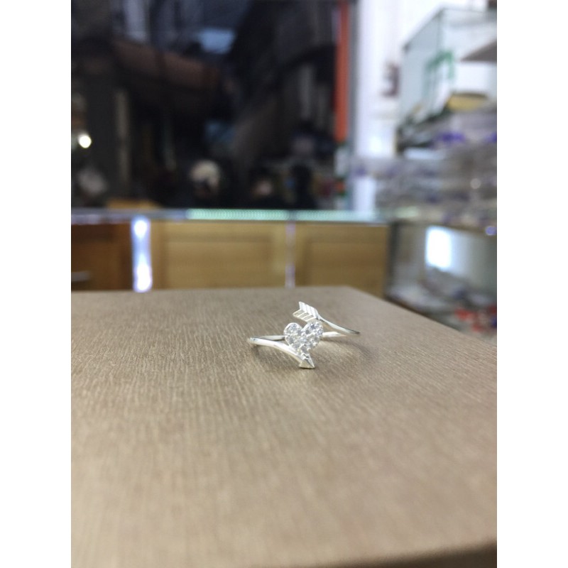 Nhẫn mũi tên trái tim đính đá nhỏ bạc ta NGỌC MẬU