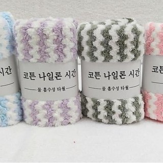 combo 5 chiếc khăn mặt lông cừu xuất hàn vân kẻ cao cấp