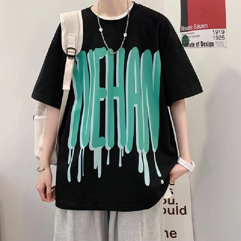 Áo Thun Tay Ngắn Dáng Rộng In Chữ Thời Trang Mùa Hè Cho Nam Và Nữ Size M-8XL