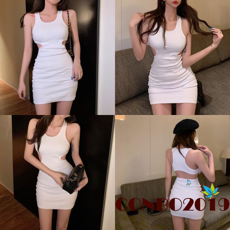 Đầm Ôm Dáng Không Tay Màu Trơn Hở Lưng Gợi Cảm Cho Nữ