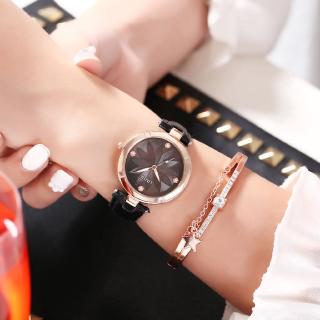 Đồng Hồ Quartz Đính Đá Với Dây Đeo Da