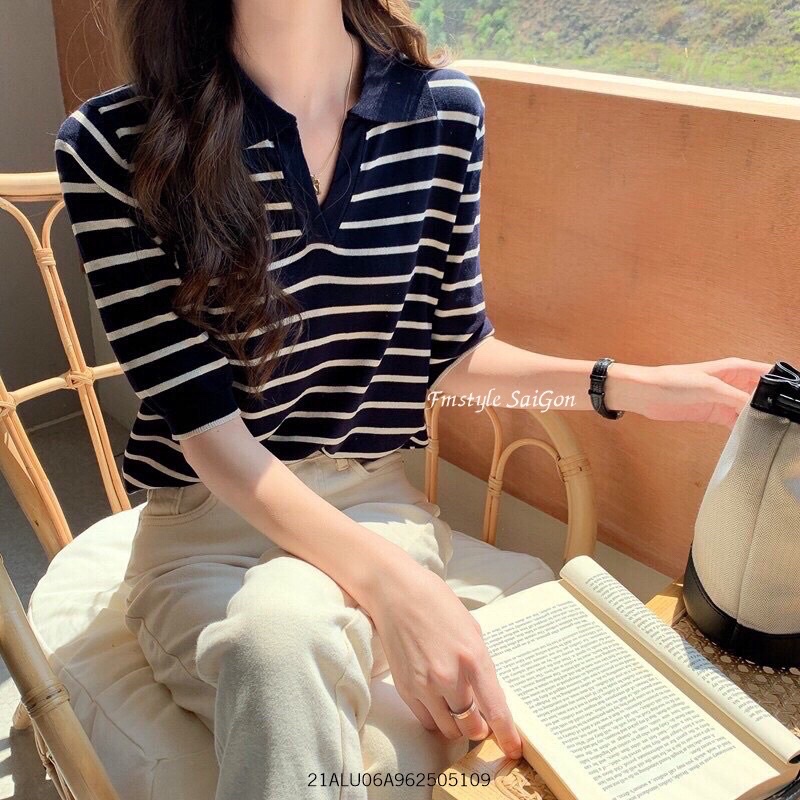 [Ảnh thật/Video]Áo len thu đông họa tiết  kẻ sọc Áo len croptop phong cách Hàn Quốc