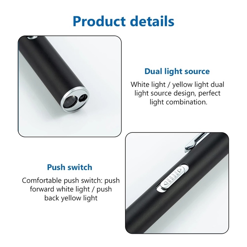 Bút đèn LED mini bỏ túi bằng thép không gỉ thiết kế kèm sạc cổng USB tiện dụng