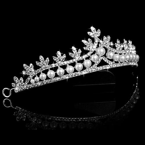 Vương Miện Cài Tóc Đính Đá Ngọc Trai Giả Cho Cô Dâu