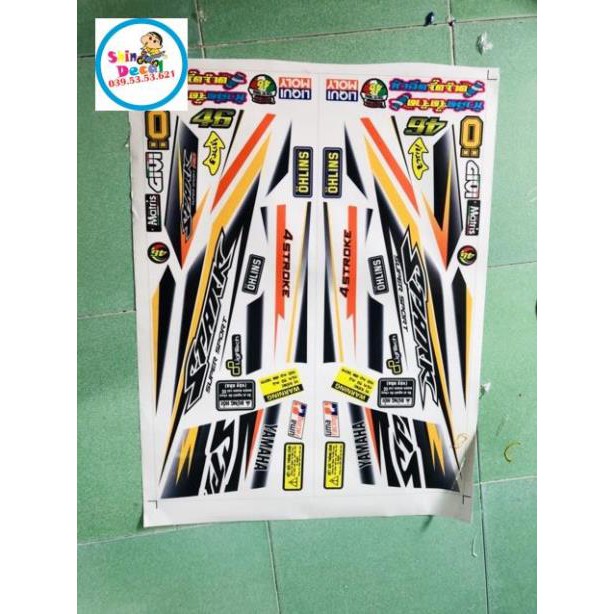 Tem rời sirius spark in trong dán xe trắng hoặc bạc