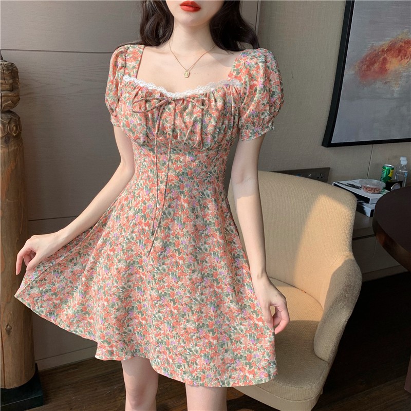 Đầm ulzzang retro họa tiết hoa nhỏ VD069 (có ảnh thật)