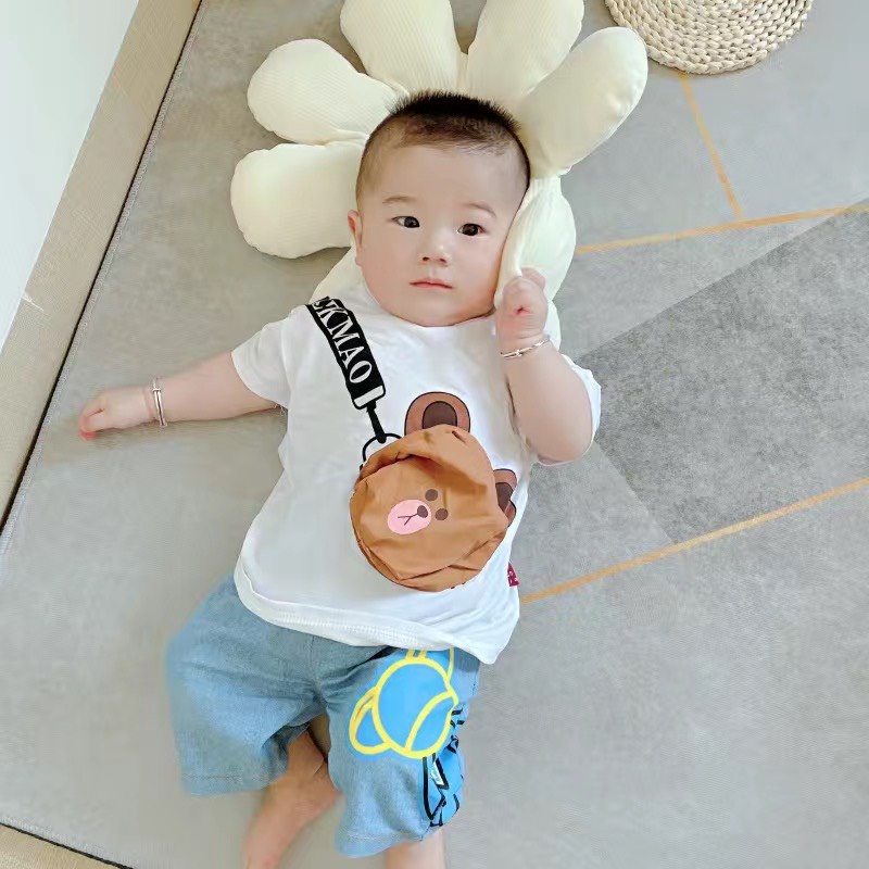 Bộ đồ bé trai 2 chi tiết áo thun hình gấu quần bò BN04 - BÉ NHÀ THỊ
