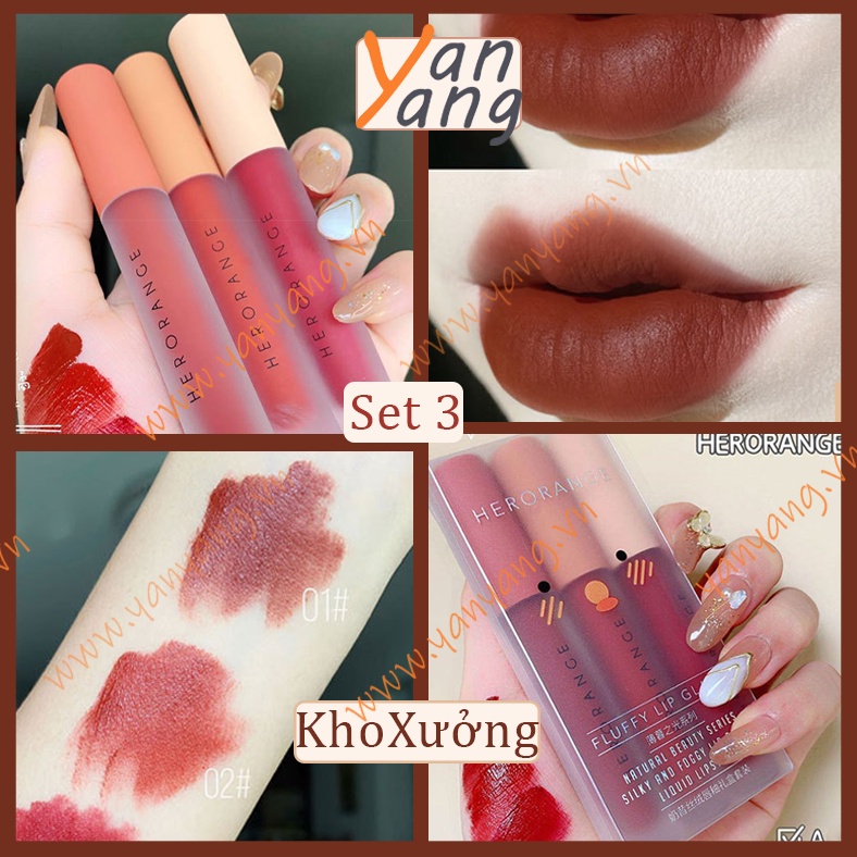 Set 3 son kem lì Herorange Fluffy Lip Glaze đẹp hot tiktok