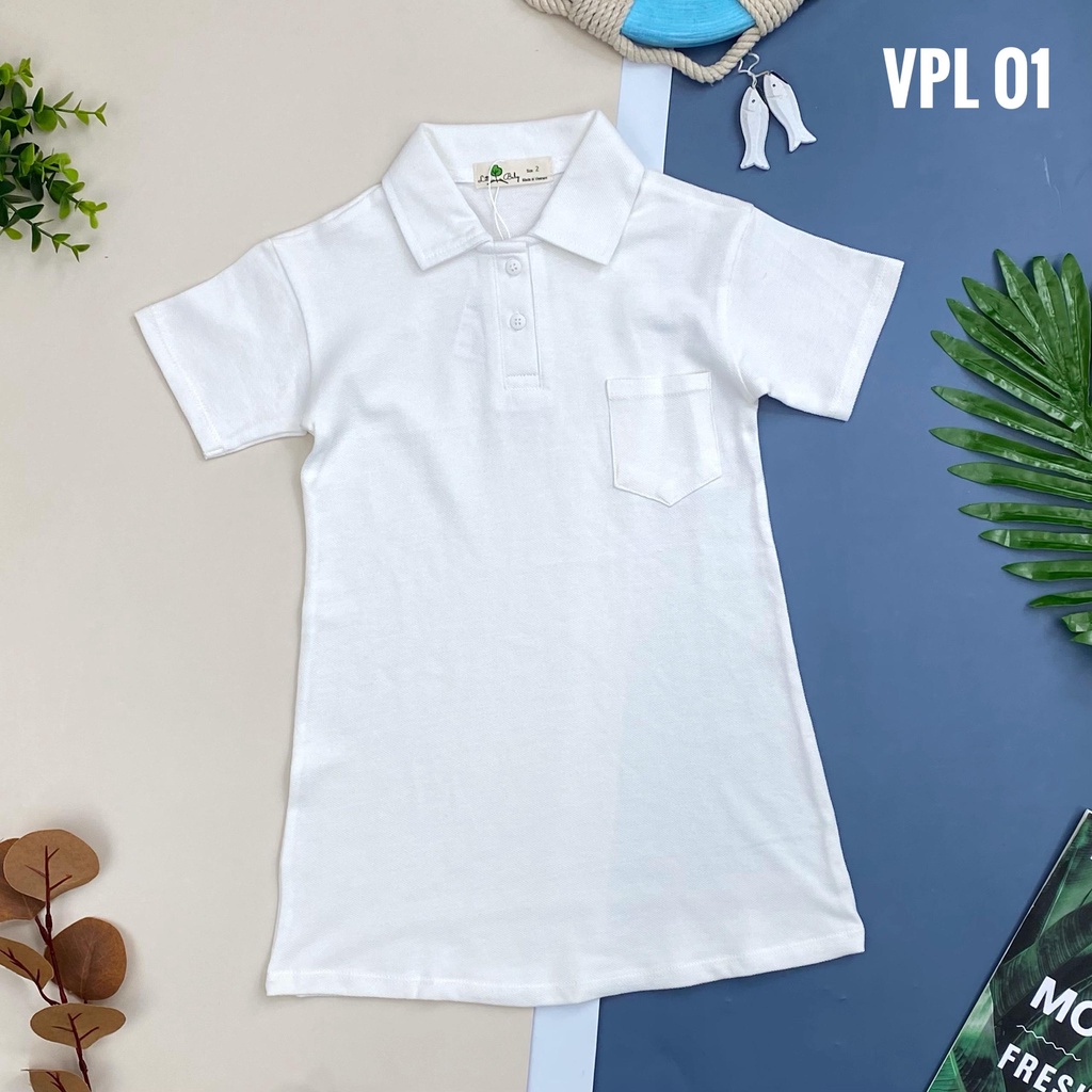 Váy có cổ bé gái LITIBABY cộc tay 1 túi, size 2/8T, chất cotton mềm mát