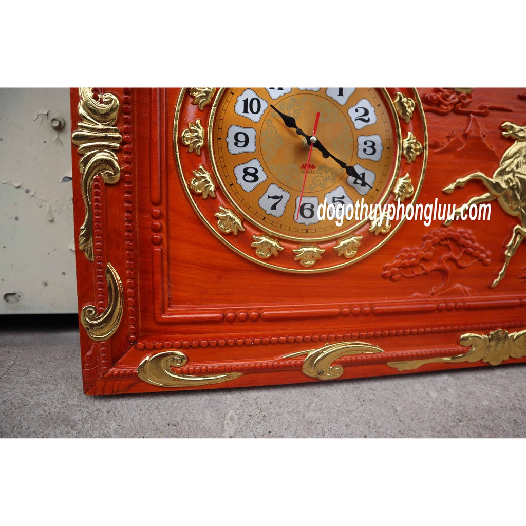 Tranh đồng hồ bát mã,Mã đáo thành công gỗ hương cao cấp cỡ 85x45x5