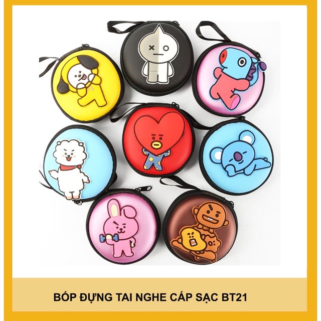 Xả thanh lý BÓP ĐỰNG TAI NGHE - CÁP SẠC BT21 - BTS - KPOP